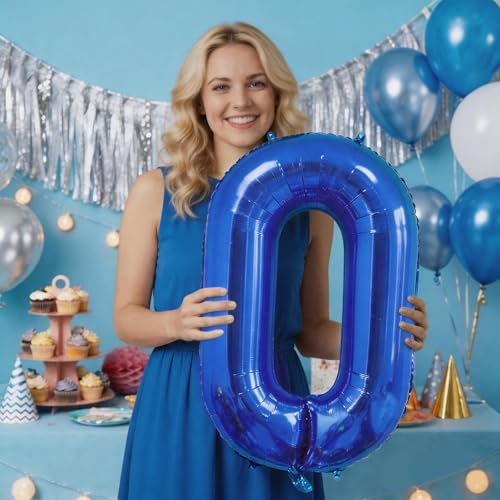 Image of Number Balloons Navy Blue Balloons - Giant Number 10 Balloon, 10 20 30 40 50 Numbers Balloon Birthday Decorations, Blue Party Supplies for Boy Men