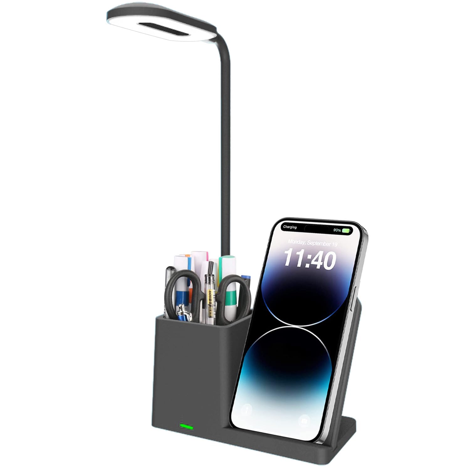 MONMOB Modern Pen Holder Pencil Holder with Lamp and 15W Wireless Charging Stand Black