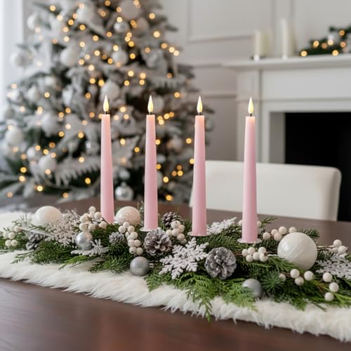 Image of LampLust Flameless Taper Candles with Remote, 9 Inch, 4 Pack Pastel Pink Candlesticks, LED Flickering Flameless Candles for Baby Shower Gender Reveal, Summer Table Decor & Party Decorations