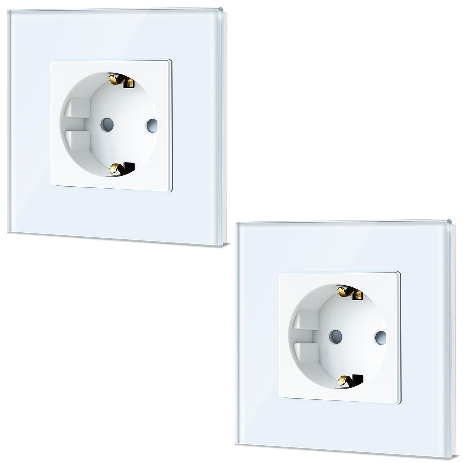 TAWOIA Schuko Steckdose, EU-Standard 1 Fach Glas Unterputz Steckdose 16Amp 250 V, Wandsteckdose mit Kristallglasplatte Weiß 86×86mm 2er-Pack