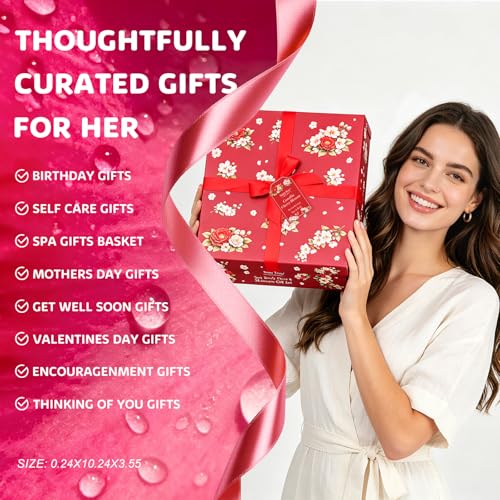 Image of 35Pc Birthday Gift for Women, Cherry Blossom Rose Bath and Body Basket Gift | Spa Gift Basket, Face Skin Care Kit, Home Spa Self Care, Lip Gloss, Birthday, Christmas, Mother, Bridal Shower, Anniversary