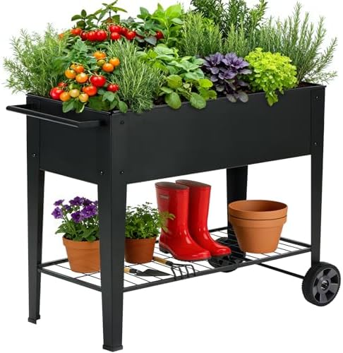 31.5" Tall Raised Garden Bed with Wheels, Extra 15.7" W Planter B...