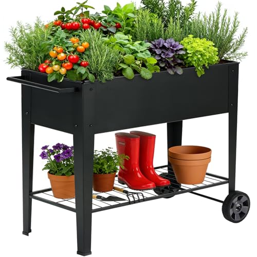 FOYUEE 31.5' Tall Raised Garden Bed with Wheels, Extra...