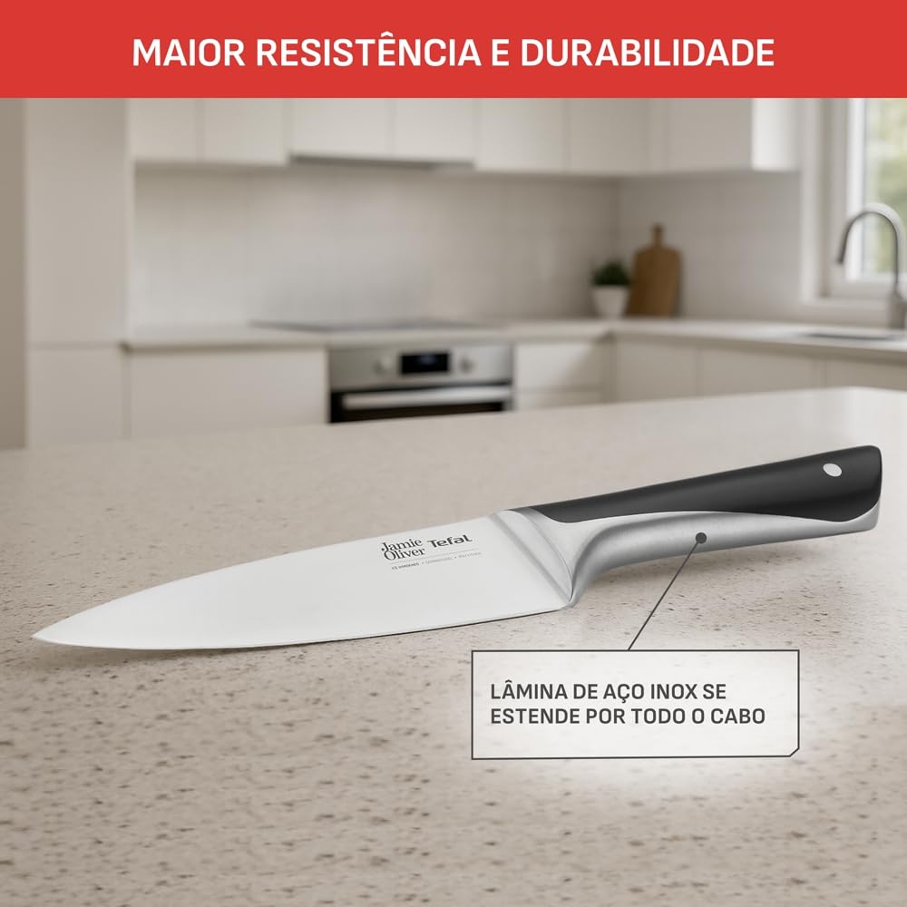 Tefal Jamie Oliver K267S456 - Set di 4 coltelli da cucina Santoku Chef Utility, lame affilate in acciaio inox tedesco, resistenti, manici ergonomici, colore nero