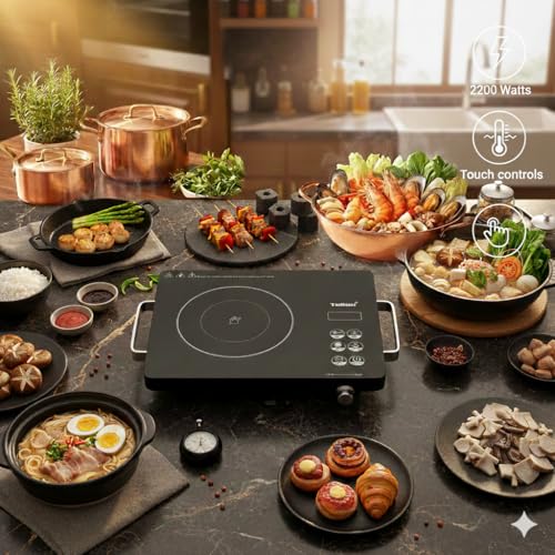 Image of CRESTA 2200W Infrared Stove | A Grade Micro Crystal glass | Sensor Touch Controls |Staged Power |Preset Menus.