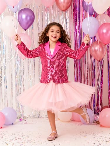 Girls Sequin Blazers Jacket Long Sleeve Notched Lapel Button Down Suit Coat with Pockets3