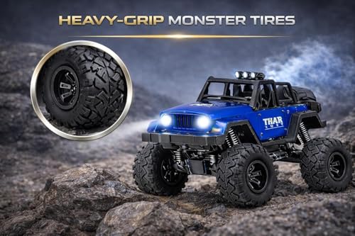 Image of TEC TAVAKKAL 1:14 RC Car High Speed 2WD Rock Crawler Monster Truck | Rechargeable Type-C Remote Control Car with Smoke Fog Effect | Metal Body, LED Lights, Off-Road Climbing Toy for Kids (Blue)