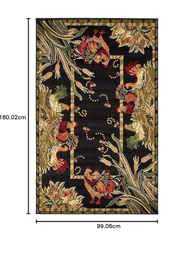 Image of Unique Loom Barnyard Collection French Country Cottage Roosters Black Round Rug (8' 0 x 8' 0)