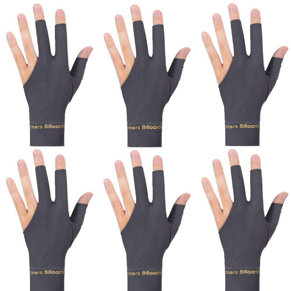 TOPDANCHUANG Anti Slip Billiard Glove 3 Fingers Show Gloves Left Hand Snooker Glove Billiard Accessories Fits on Left Hand for Men Women (grey