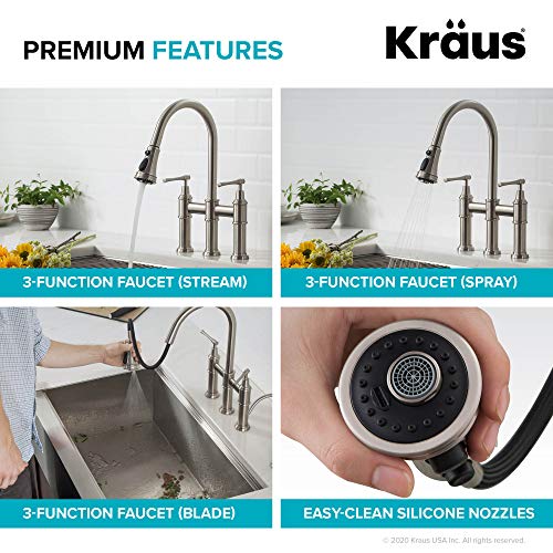 KRAUS Allyn Transitional Bridge Kitchen Faucet with Pull-Down Sprayhead in Spot Free Stainless Steel, KPF-3121SFS - image 8