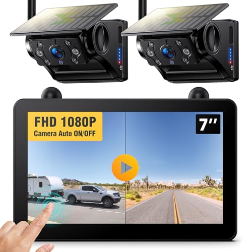 Image of 2 Magnetic Solar Wireless Backup Cameras 7 inch Touchscreen IPS Monitor