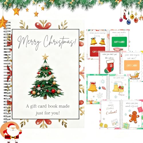 Christmas Stocking Stuffer Christ-mas Gift Card Book for Adults Merry Christmas Gift Cards 5x7 Color Spiral Bound Card Book- Surprises On Every Page DIY Personalized Xmas Gifts for Family Friends Students