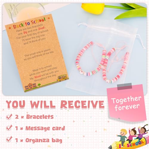 Image of EOBOH Back to School Supplies, Back to School Bracelet Mommy and Me, Prek Matching Wish Bracelets Set, Adjustable Bracelet for Boys Girls Gifts Stuff Bulk