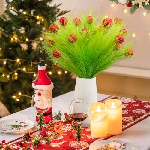 Hierba de pampa artificial verde lima para rellenar el árbol de Navidad sin soltar pelusa 4