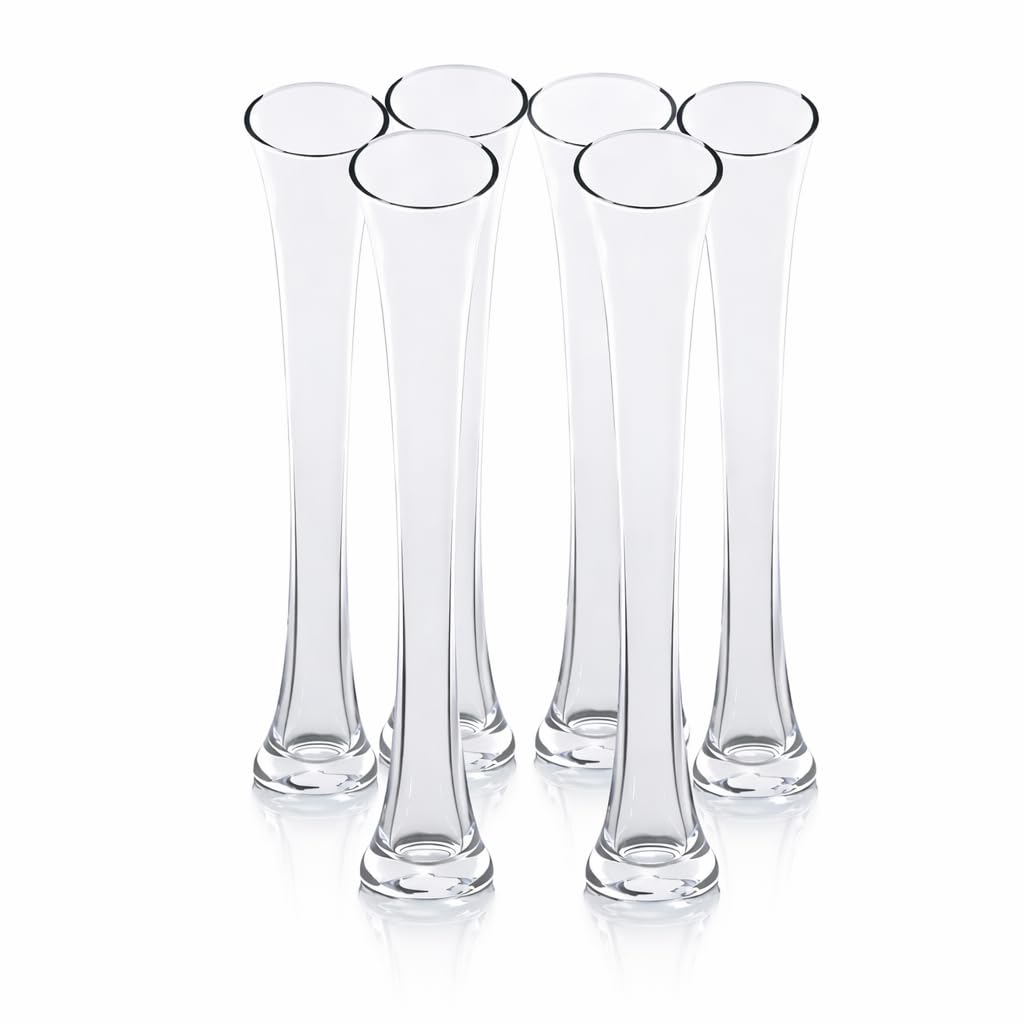 Floralcraft® 40cm Sabrina Glass Vase – Set of 6 Tall Clear Flower Vases for Weddings, Centrepieces & Home Décor