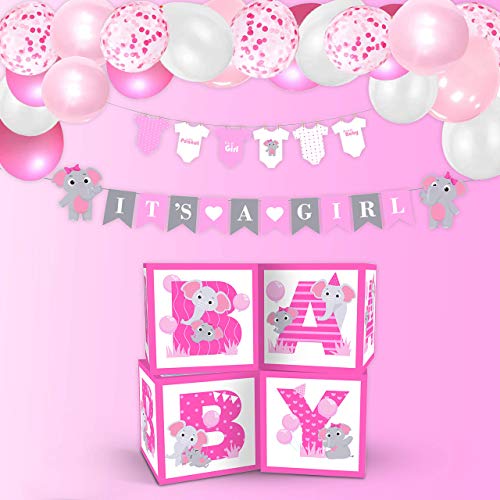 Elephant Baby Shower Girl Decorations, Boxes And Balloons- 33 Pcs Pink Party Supplies Kit With Little Peanut Onesies And Banner- For Gender Reveal Party And Photo Backdrop (Pink) #TOP4
