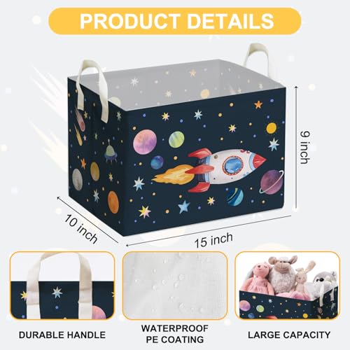 Image of Rocket Storage Basket with Handles, Rockets Foldable Space Organizer, Waterproof Toy Box for Boys Girls, Multi Storage Container for Nursery Room, Rocket Storage for Clothes, Gifts and Home Decor
