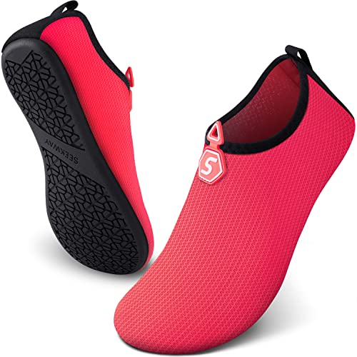 SEEKWAY Water Shoes Aqua Socks Barefoot Quick-Dry Slip-on for Women Men Beach Pool Swim River Lake Surf Drop Orange SK001