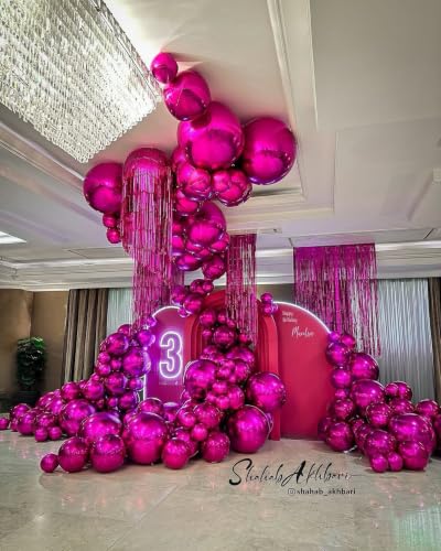 Image of 14 Pcs Hot Pink Round Foil Balloons 22 /15 /10 4D Ball Balloons Metallic Pink Fuchsia Balloon Ornament Mylar Balloon Chrome for Graduation Birthday Anniversary Disco Valentines Party Decorations
