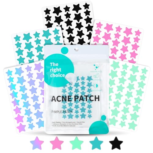 BUTBU Parches Para Granos, 200 PCS Parches para Acné Invisibles Hidrocoloides, Parches Granos Estrella, con Aceite de Té Y Ácido Salicílico, Pueden Deshacerse Acné Rápidamente, 5 Colores-B