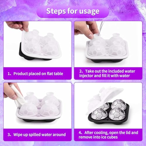 Image of Premium Combo of Large 3D Crystal Square Ice Cube Tray & Football Shaped Silicone Molds for Chilling Drinks, Chocolates, Juice, Jelly and Many More. Pack of 2 (Violet)