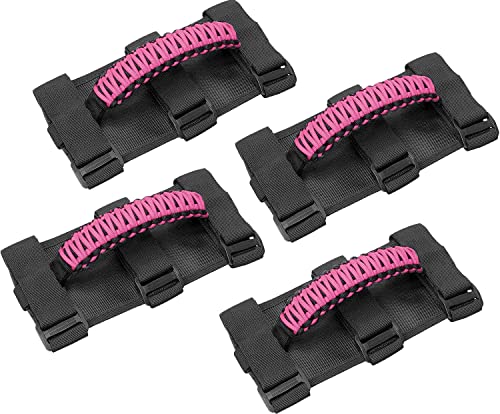 cartaoo Roll Bar Grab Handles for Jeep Wrangler,Interior Jeep Accessories,Premium Paracord Grips Handles for Roll Bar Straps Handles Fit Gladiator YJ TJ JK JL & Gladiator JT 1987-2021 (Pink-4pcs)