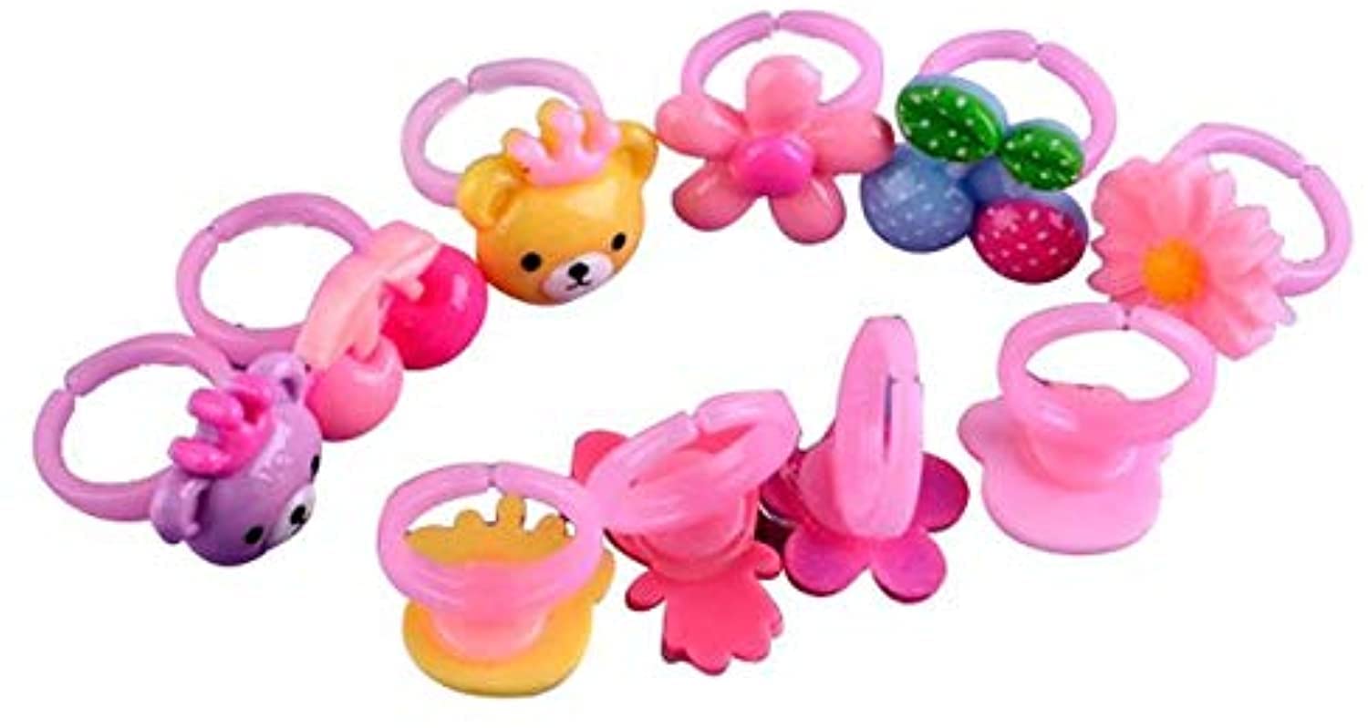 AK Store Cute Adjustable Kids Girls Cartoon Pretend Play Toy Fancy 12 Finger Ring for Kids, Girls Birthday Gifts, Suitable for Age 2-10 yrs (Multi Color)