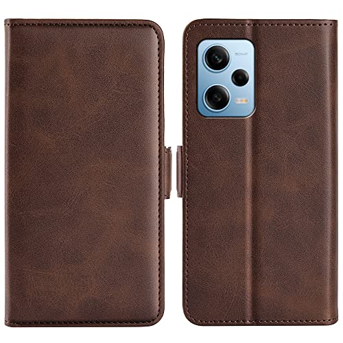 Étui portefeuille pour Redmi Note 12 Pro 5G housse de protection à rabat avec porte-cartes marron