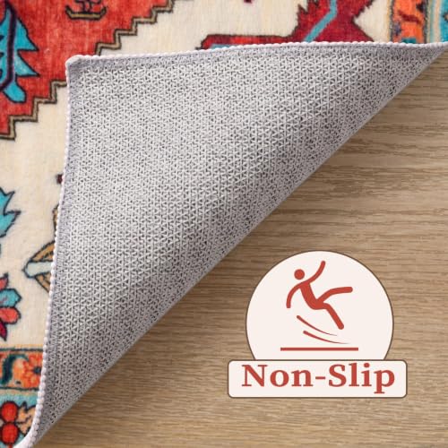 SERISSA 4ft Washable Non Slip Round Boho Area Rug for Bedroom，Orange by SERISSA - Used condition - Image 4