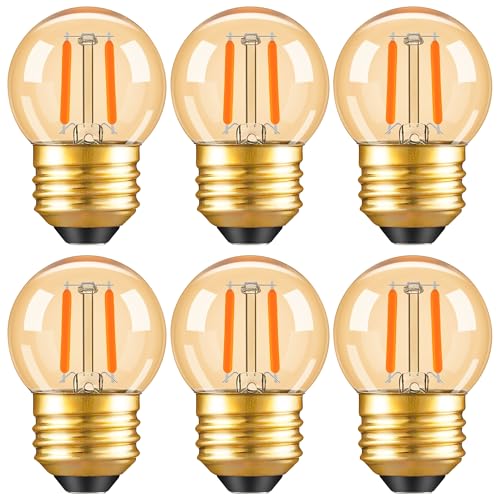 Image of G40 LED Low Watt Light Bulbs Warm Glow E26 Amber 1W 10 Watt Light Bulb,Low Lumen Light Bulb Small Edison Short Dim Light Bulbs for Lamp,Bedroom (Amber 2200K, 6 Count)