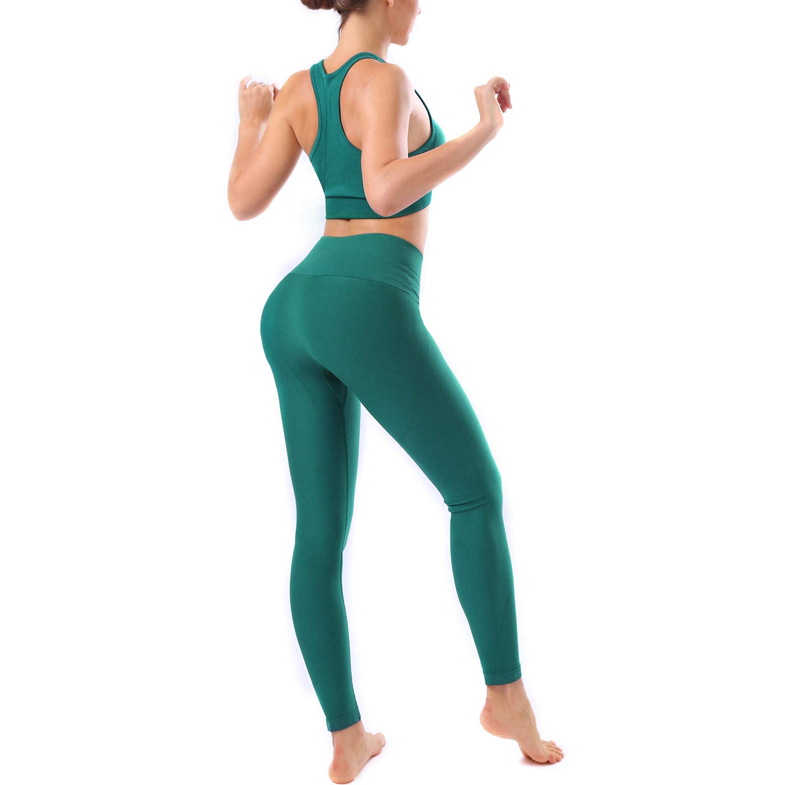 Women 2-Pieces Seamless-Activewear-Set Yoga Leggings with Sports Bra Fitness Choose Size up