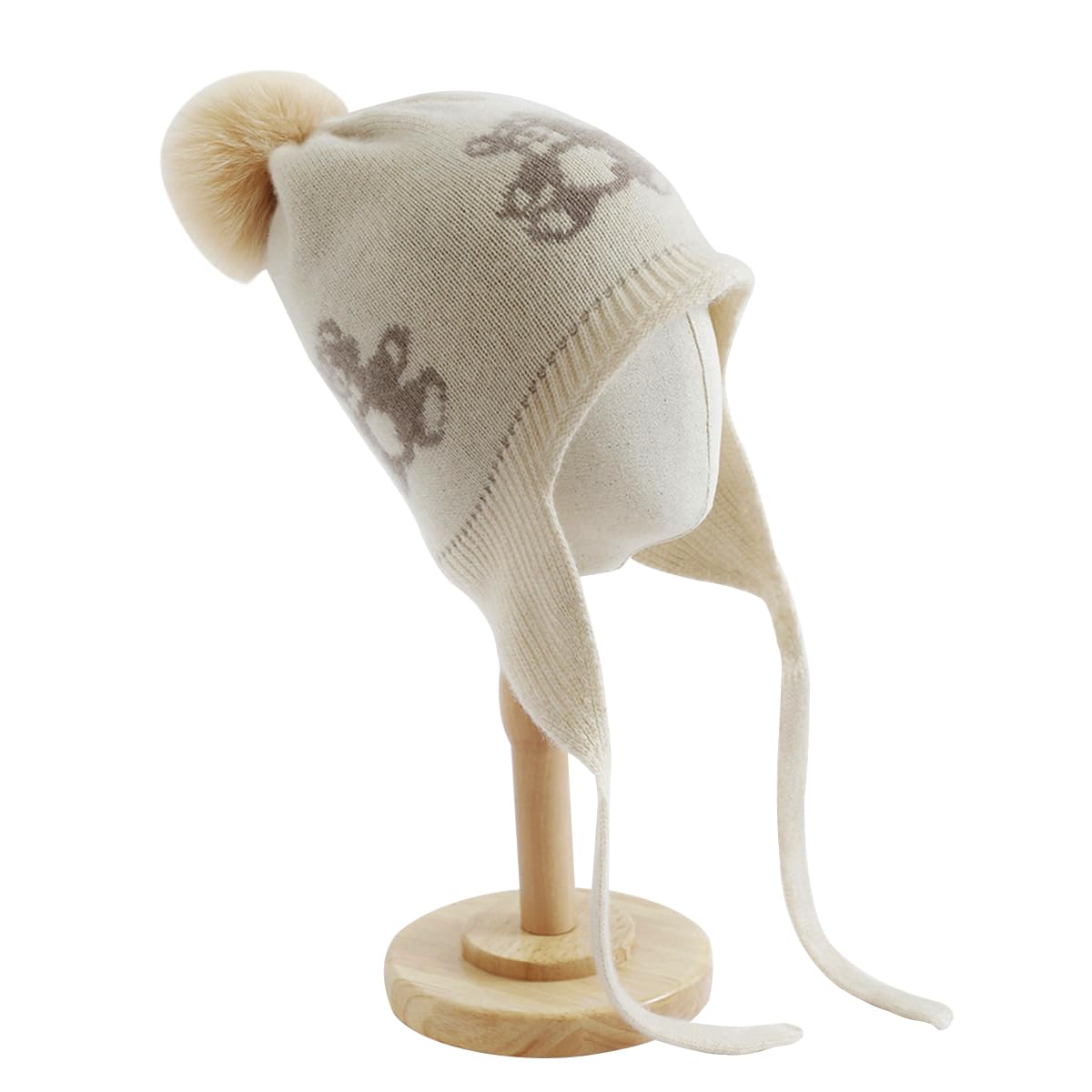 Gorro Beanie con Orejeras de Punto 100% Cachemira para Niños Niñas de 3 a 8 años, Invierno Sombrero Suave y Cálido con Pompón Desmontable, Lindo Earflap Gorro Tejido para Esquí Deporte