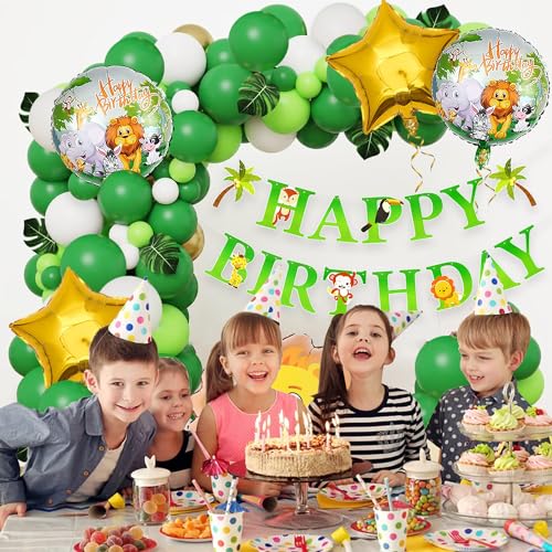 Image of Rozi Decoration Lion Theme Latex, Foil, Cardstock Happy Birthday Decoration Items for Girls, Boys, Kids Jungle Theme Birthday Decorations Set of 63 Pcs Forest Theme Birthday Decorations, Multicolor