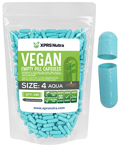 Image of XPRS Nutra Size 4 Empty Capsules - 100 Count Small Empty Vegan Capsules - Vegetarian Pills DIY Vegetable Capsule Filling - Fillable Do-It-Yourself Veggie Pill Caps (Aqua)