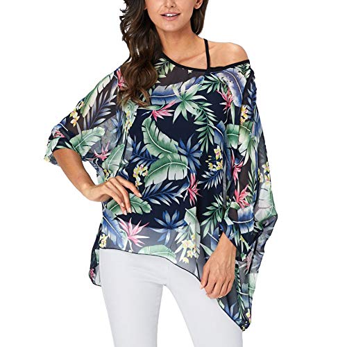 Image of Ckikiou Plus Size Batwing Flowy Semi Sheer Chiffon Blouse Tunic for Women Summer Floral Print Boho Beach Cover ups