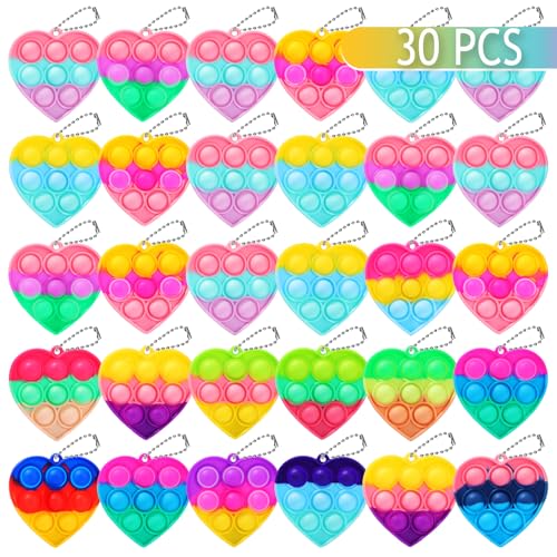 30PCS Party Favors for Kids Bulk Fidget Toys Birthday Party Toys Small Classroom Prizes Box Fidgets Toys for Kids Toddlers Adult Goodie Bag Stuffers Treasure Chest Bubbles Poppers (Heart)