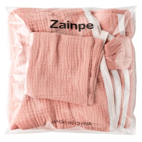 Image of Zainpe Muslin Baby Hooded Towel & Washcloth Set Soft Absorbent Bath Towel Blanket with Cute Bear Ears Cotton Towels Infant Shower Gifts for Newborn Essential Toddler Boys Girls 31.5 x 31.5 in
