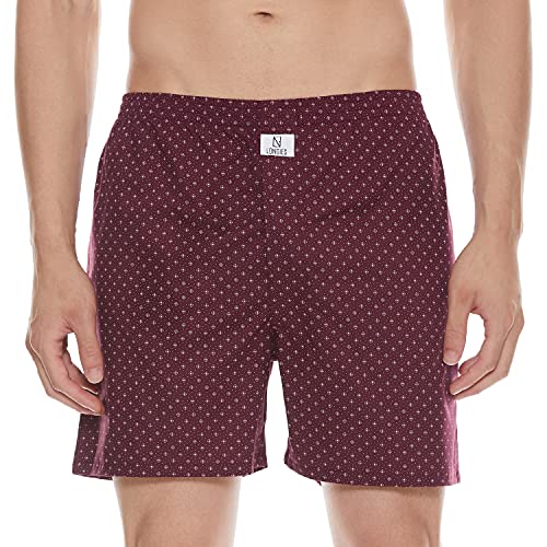 Image of Longies Pure Cotton Men Printed Boxers Pack of 3 Regular Shorts (LGBOXPO3V003 Blue,Navy,Maroon3272 M)