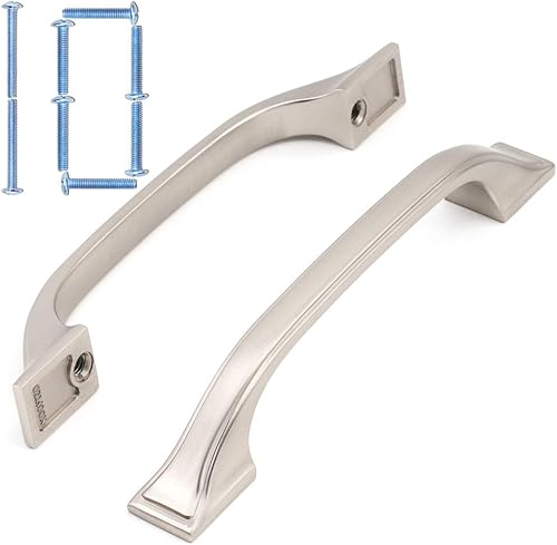 KOOFIZO Tirador de arco para gabinete Craftsman de pie cuadrado, mango para muebles de níquel cepillado mate, espacio entre tornillos de 3.8