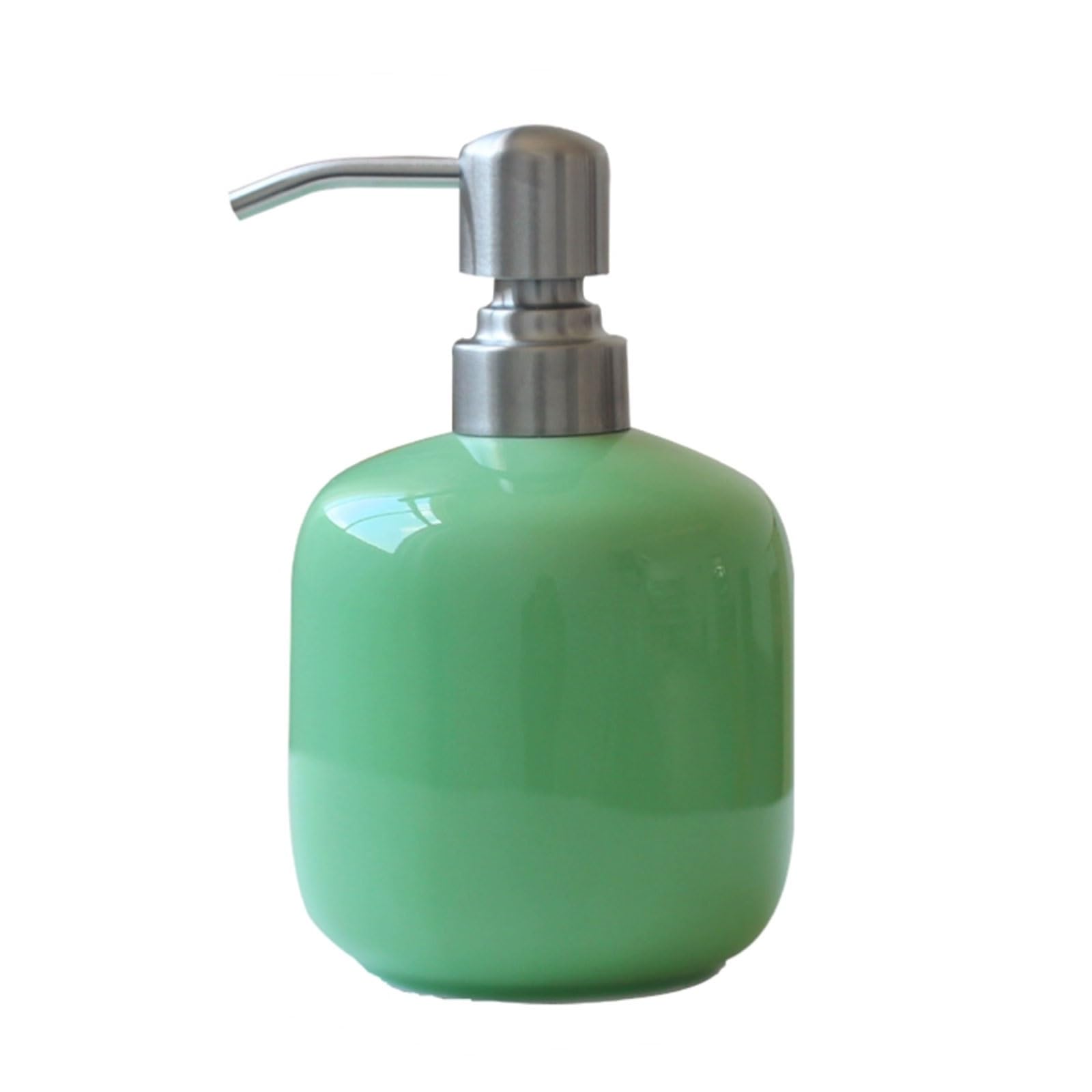 14.5oz Ceramic Soap Dispenser Flat Stable Base, Rounded Smooth Edges, One-Hand Use, Countertop(Gr�n)