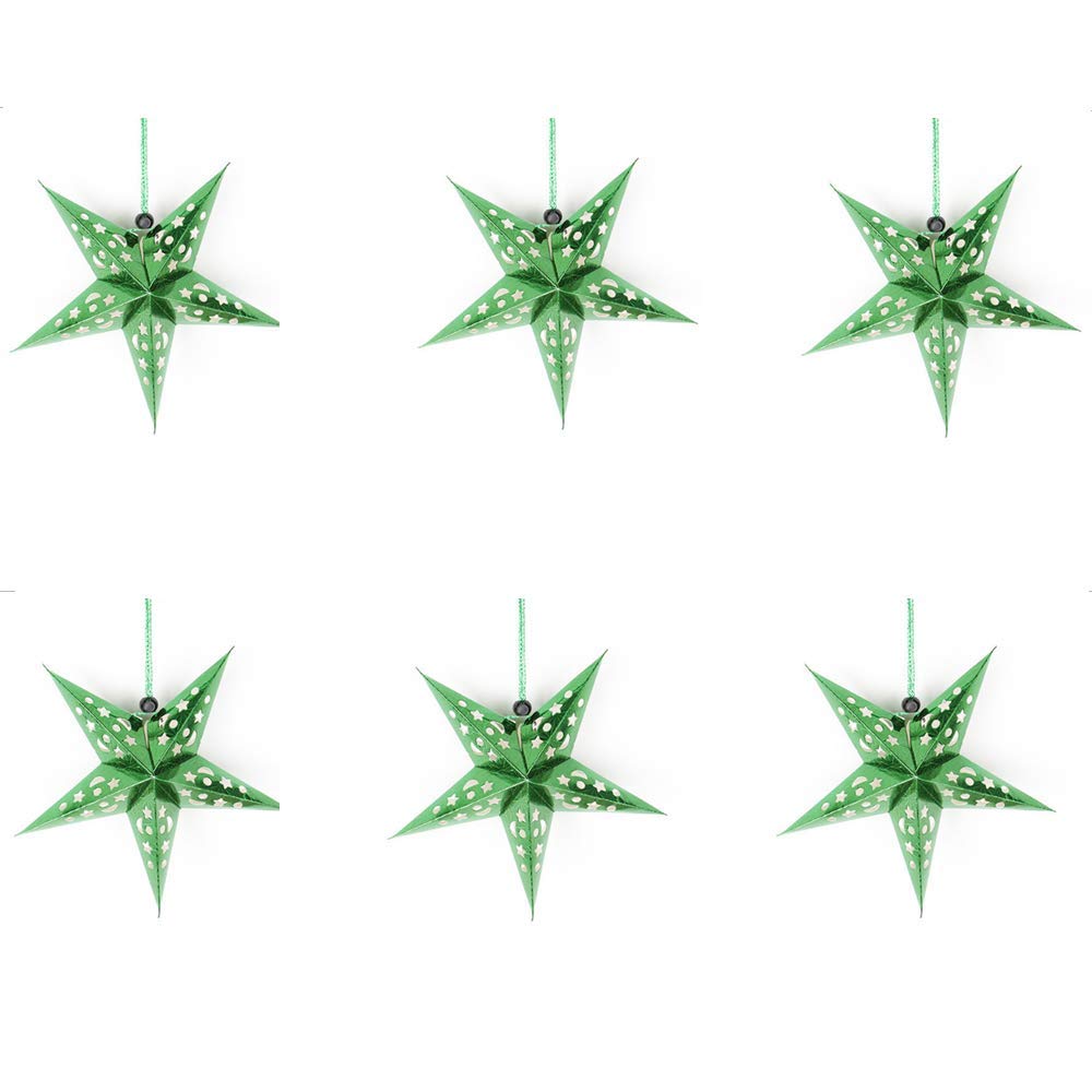 Pentagram Lampshade 3D Paper Star Lantern for Christmas Xmas Wedding Party Home Hanging Decorations,Pack of 6 (Green, 30cm/11.8 inch)