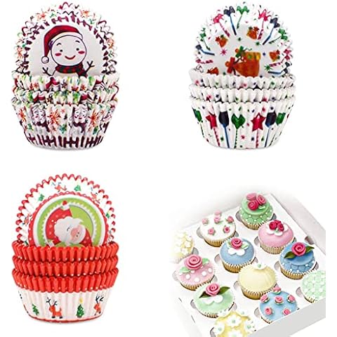 QZDADA 300 Pcs Greaseproof Paper Cupcake Cases, Muffin Wrappers Disposable Cups Baking Tray, Happy Birthday Mini Cupcake Liners for Party Halloween Weeding(Christmas) Cover