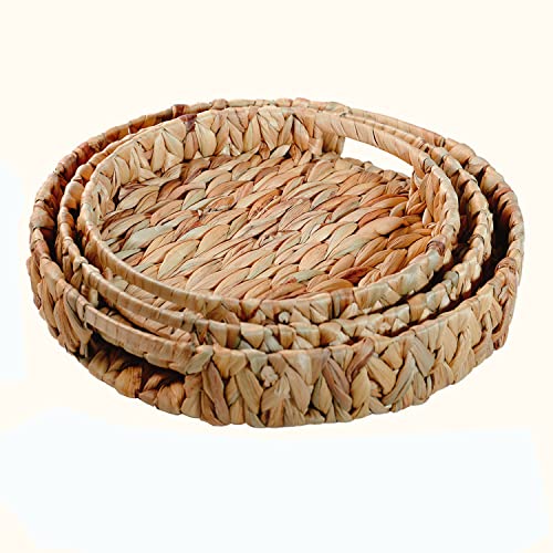 Zkznsmart Set Of 3 Grass Weaving Tray，Hand-Weaving Natural Water Hyacinth Storage Baskets,Wicker Serving Trays With Built-In Handles, Grass Storage Bins For Fruit,Arts And Crafts. #TOP6