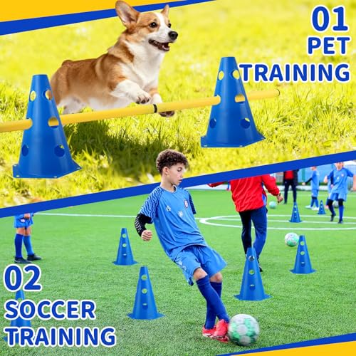 Agility Set, Perros Barreras Juego de Obstáculos Niños, Obstáculos para Agilidad con 8 Conos de 23cm de Altura + 8 Barras de 80cm de Largo, Juego de Obstaculos, para Entrenamiento de Animales y Fútbol - imagen 4