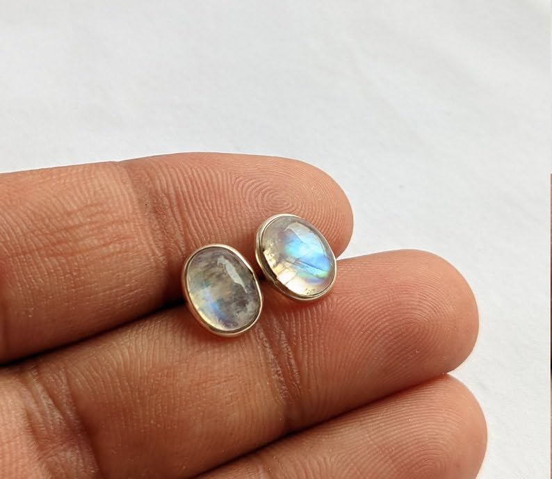 Boucles d'oreilles pierre de lune de qualité exceptionnelle en argent - 3