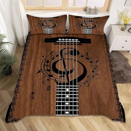 Funda Nordica Cama 105 Guitarra Ropa de Cama Nota Microfibra Suav Funda Edredon 200x200, Funda Nórdica Música y 2 Funda de Almohada 50x80 cm, e6265