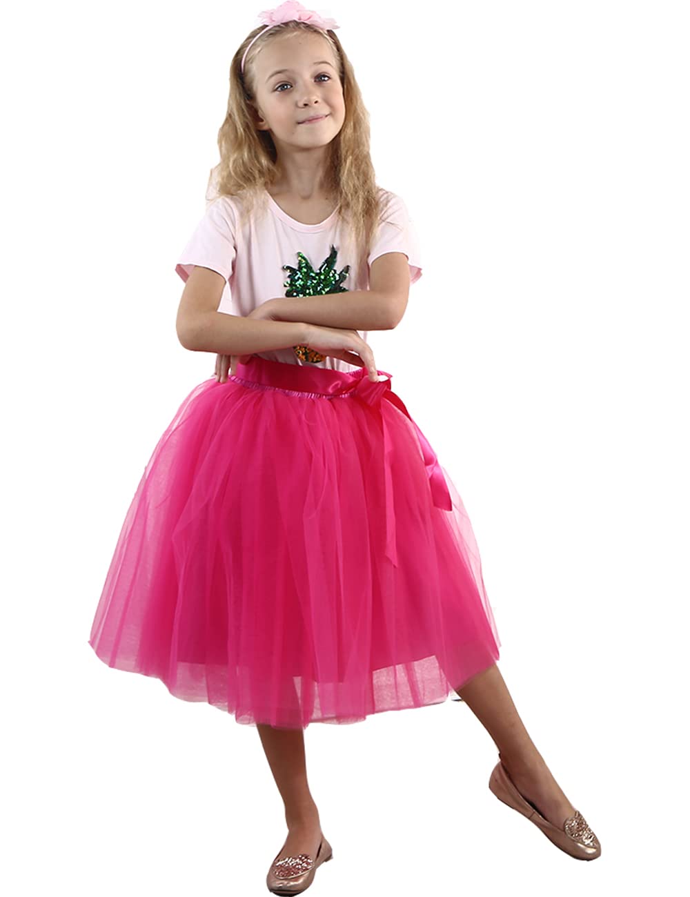 Girls Tulle Skirt Tutu Dancing Dress 5-Layer Fluffy with Ribbon…