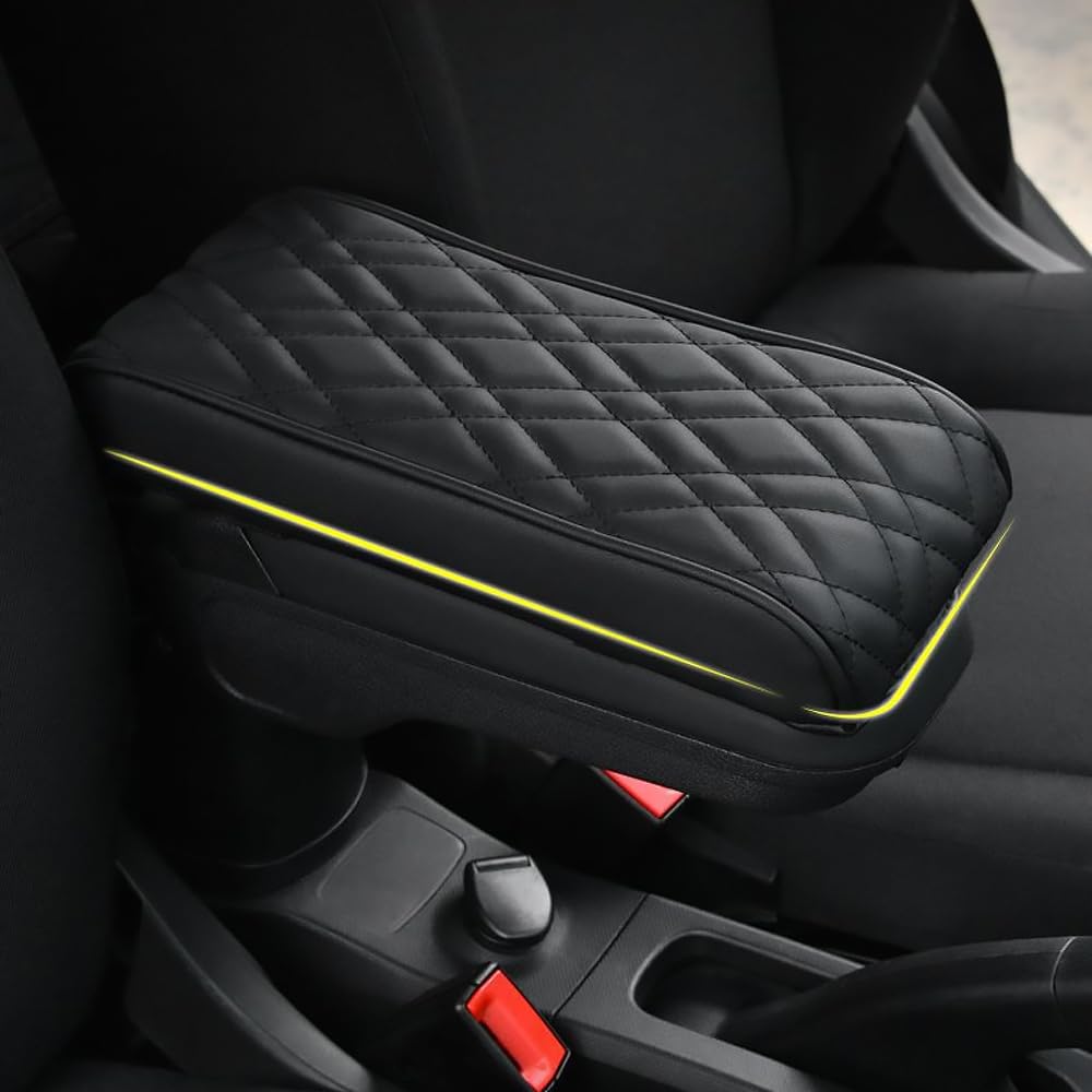 QIZUN Car Armrest Cover Cushion for Skoda Fabia Schrägheck 3(III) NJ 2014-2018, Center Console Cover Pad Memory Foam Faux Leather Cushion Protector