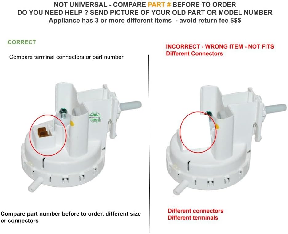 1636739, 8577845, AH3408163 CKD408163X compatible with Estate Whirlpool Washer Pressure Switch fits old number 1636739, 8577845, AH3408163