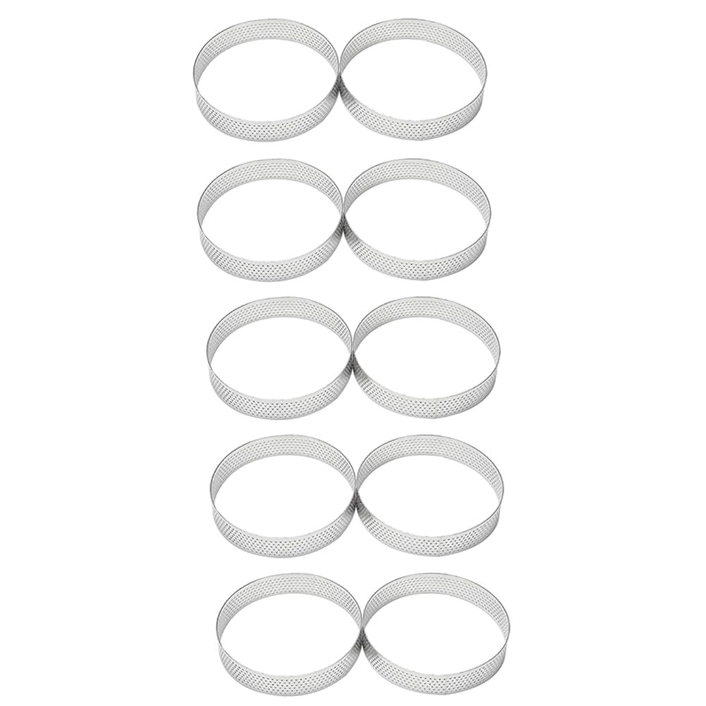 CTRLZS Set of 10 Stainless Steel Tart Rings with Perforation, 10cm Kitchen Mousse and Cake Molding Tools